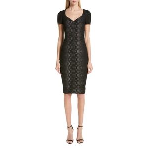 St. John Dress 8 Black Illusion Jacquard‎ Knit Wool Sheath Luxury Collection